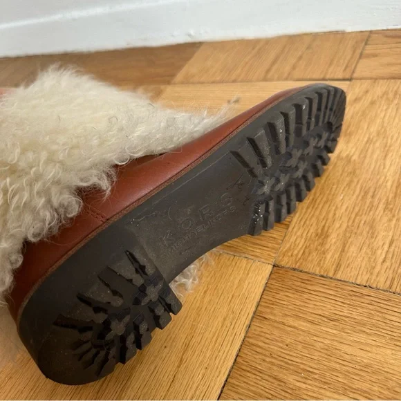 Kors Micheal Kors Mongolian Lamb Brown Leather Ivory Fur Sydney Boots Size 39 - Picture 9 of 11